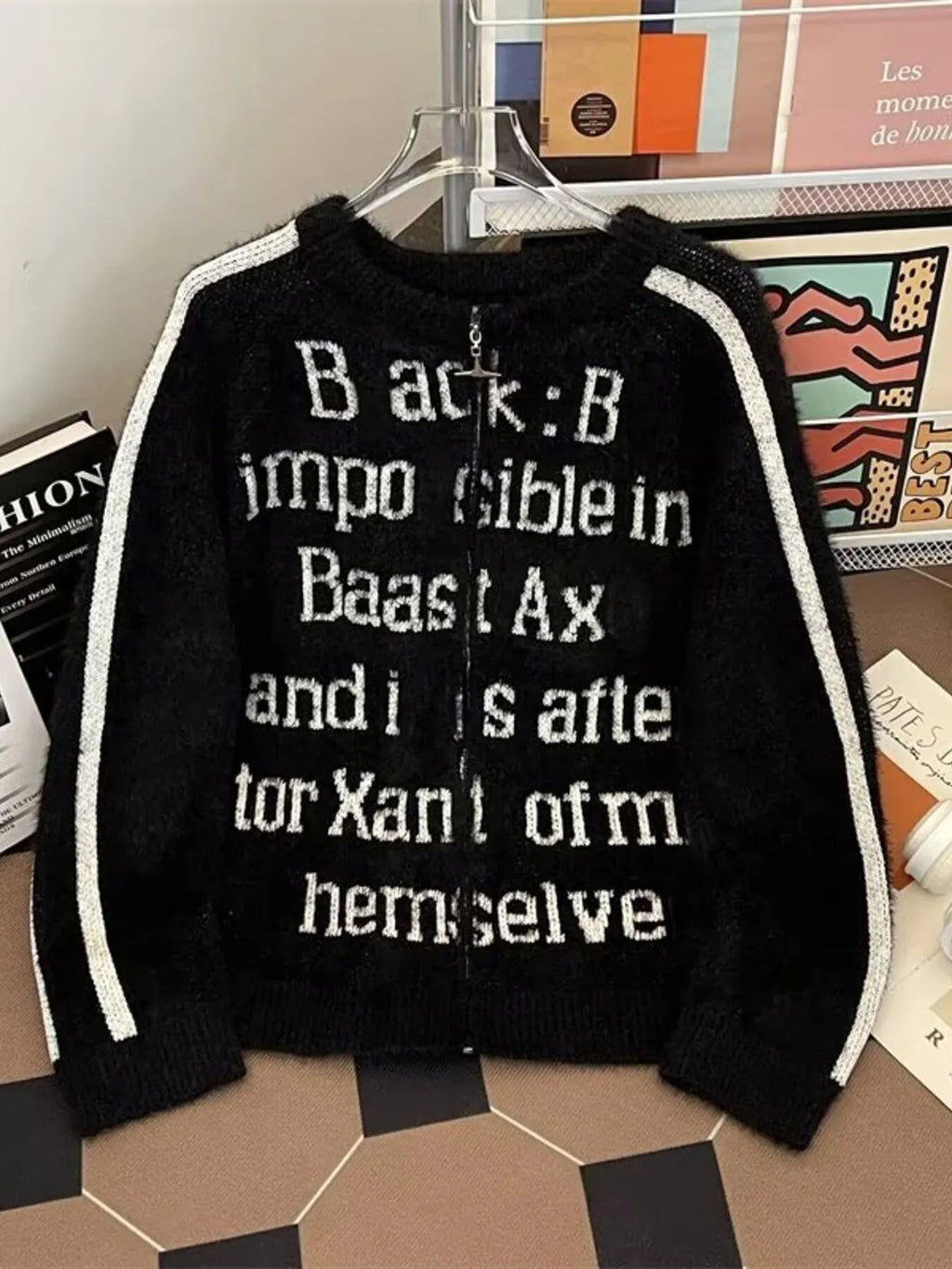 Men's Letter Zip Up Long Sleeve Cardigan