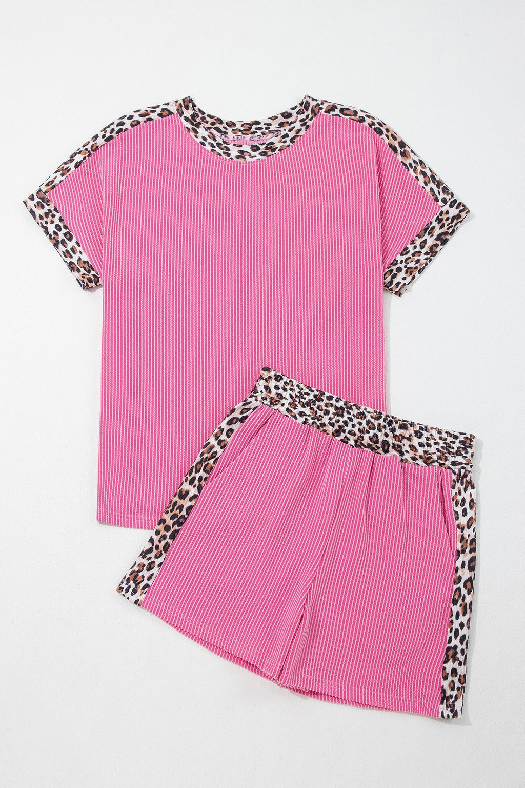 Sachet Pink Leopard Trim Twist Ribbed Short Set