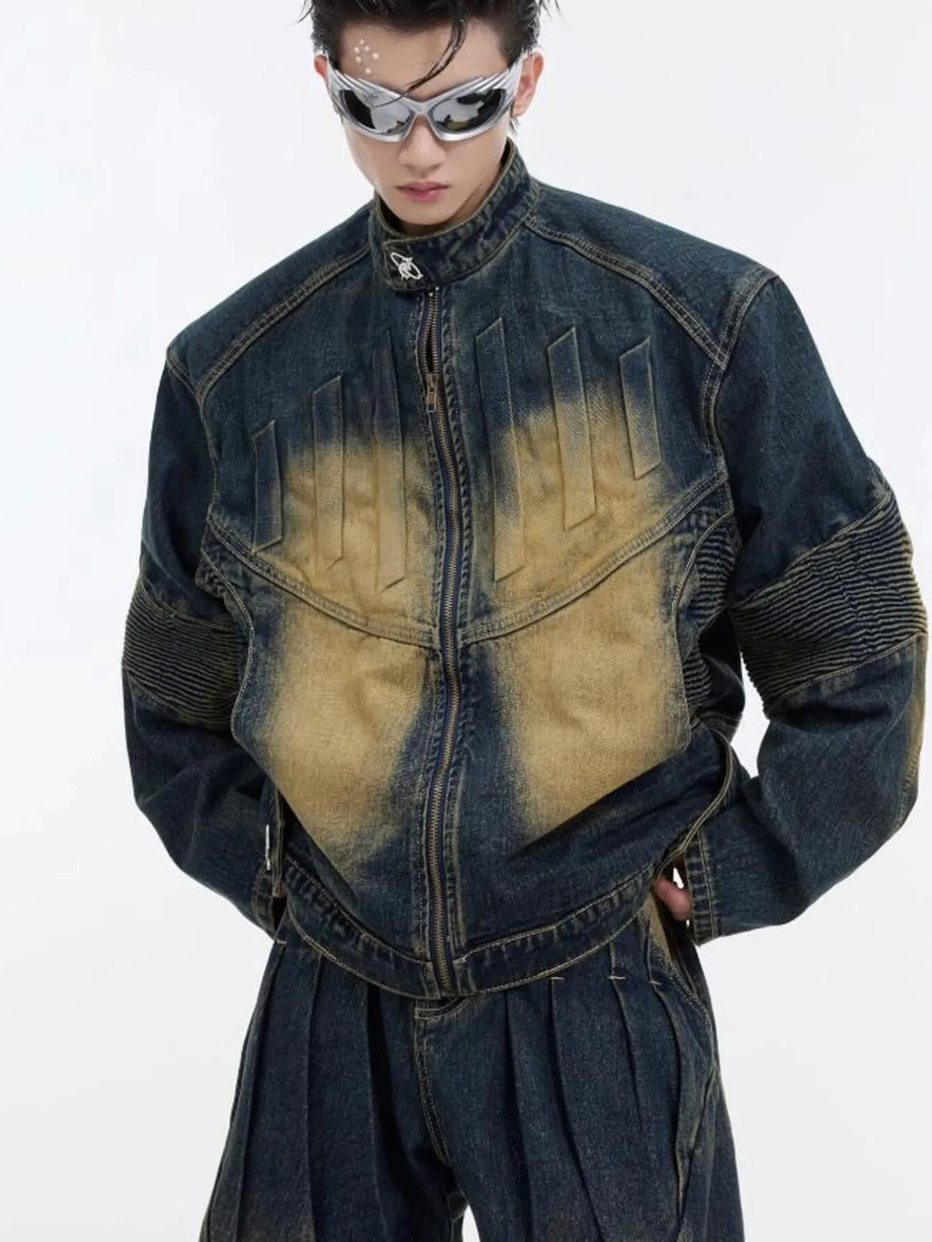 Men's Zip Up Long Sleeve Denim Jacket