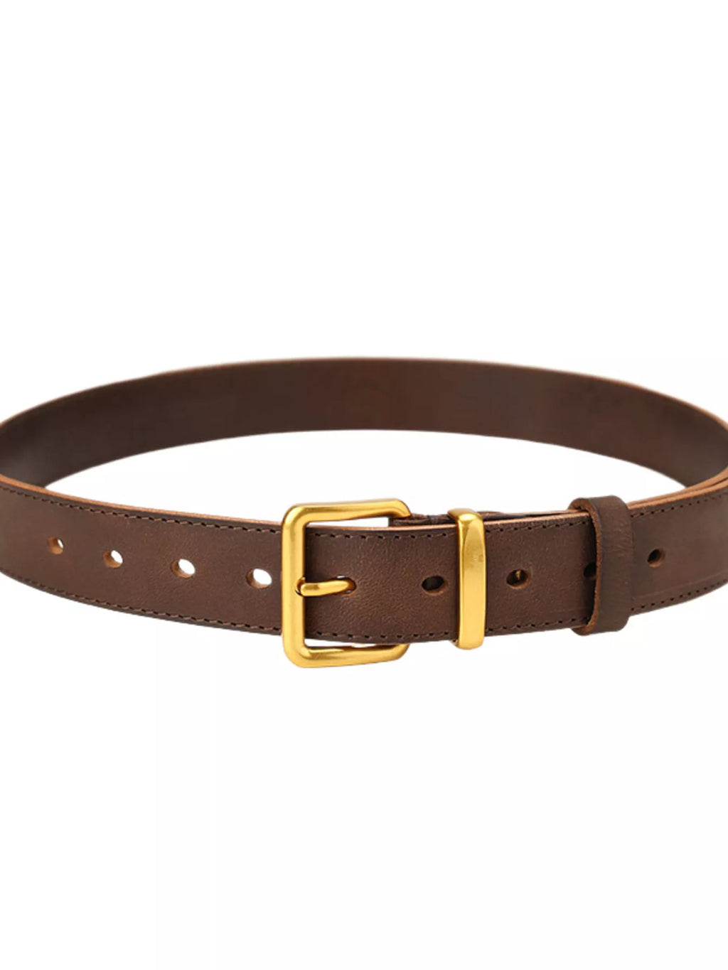 Classic Leather Belt with Golden Buckle