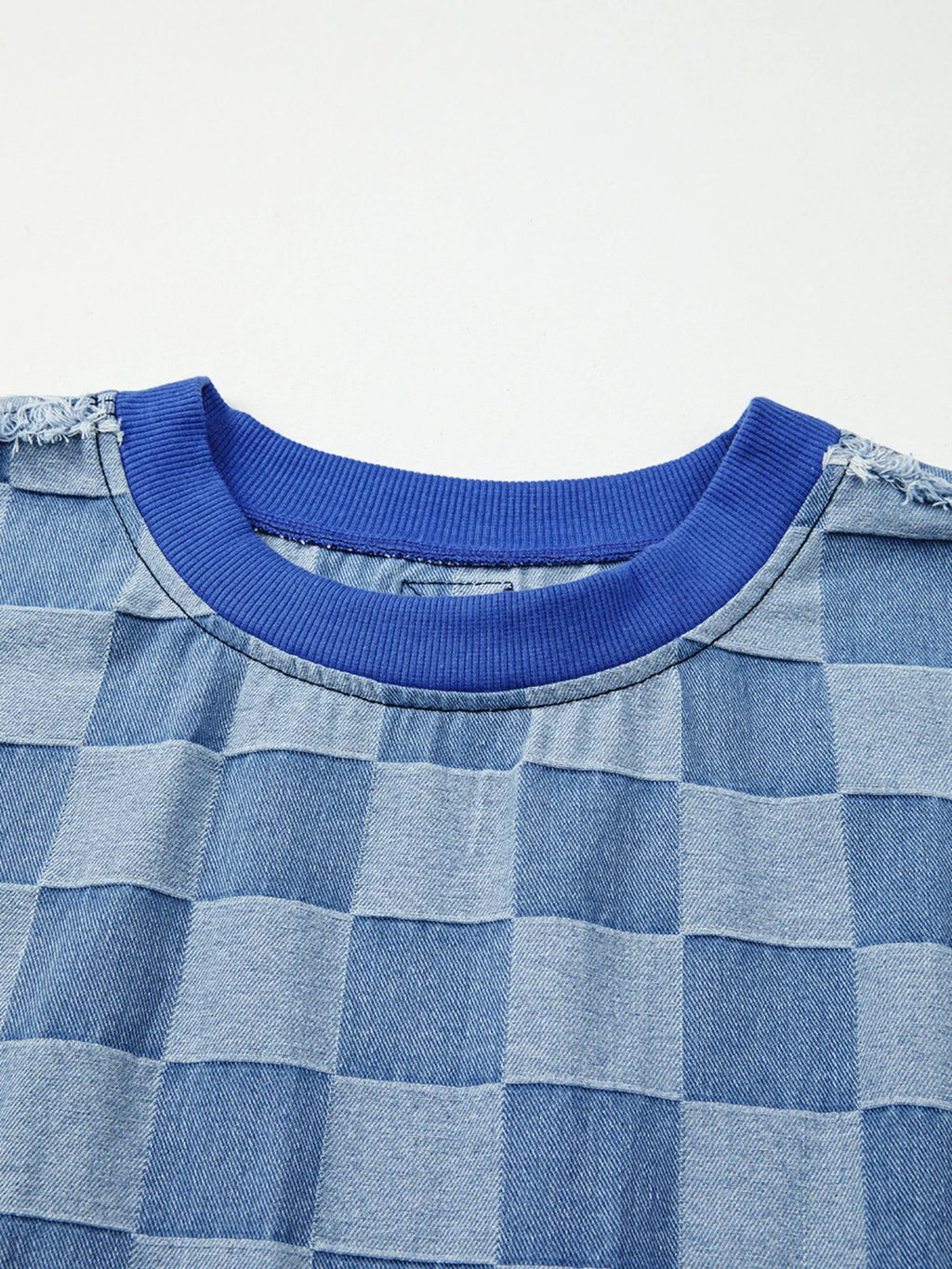 Checkerboard Splicing Raw Detail Oversized Denim Top
