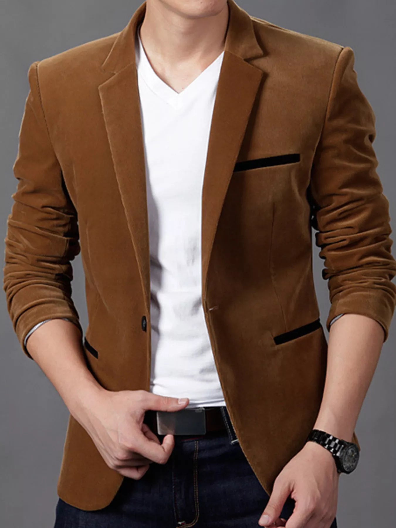 Men's Plus Size Slim Fit Velvet Blazer