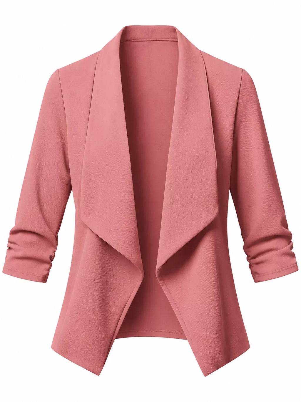 Full Size Open Front Drape Blazer with 3/4 Ruched Sleeves Plus Size