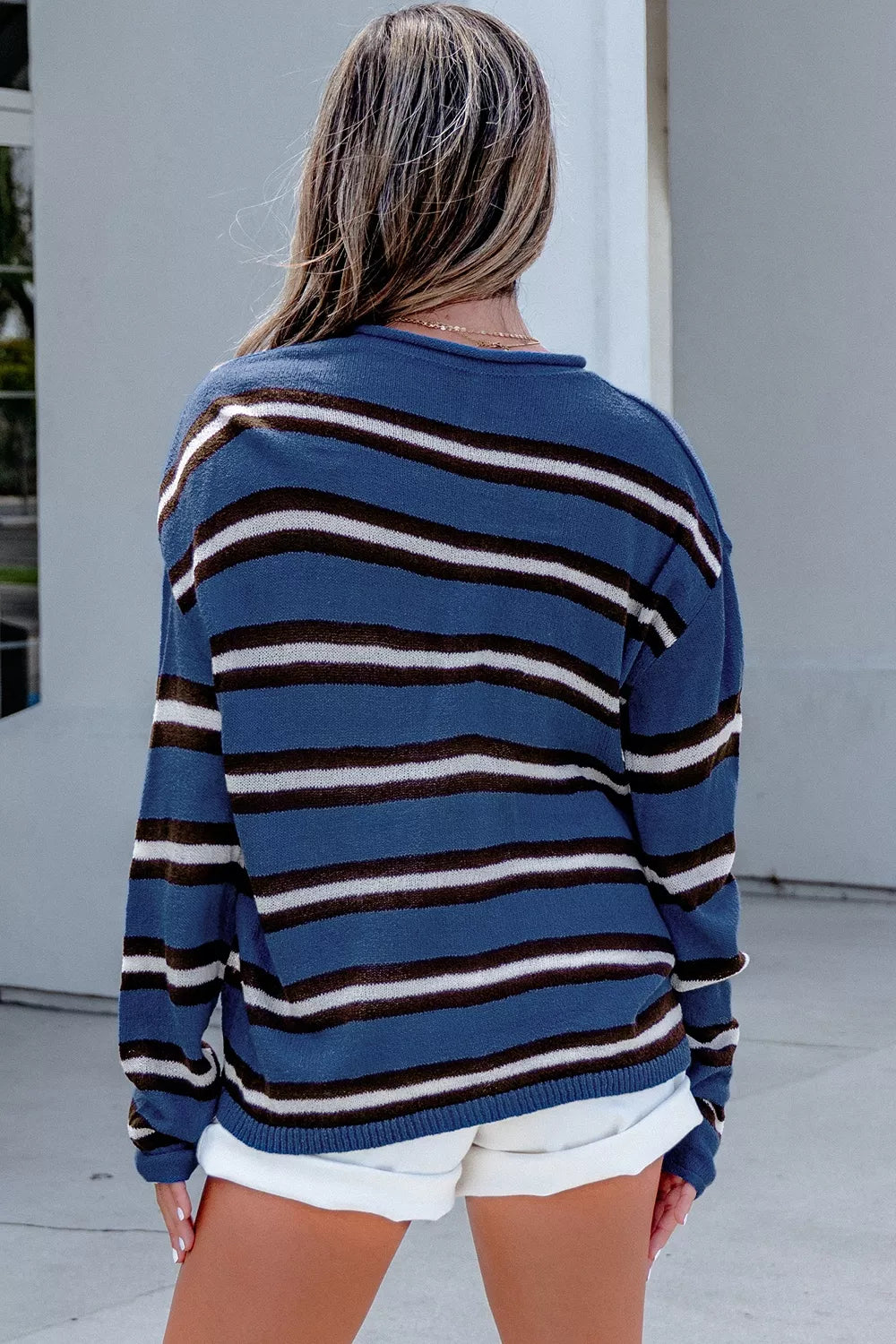 Stripe Striped Drop Shoulder Button Cardigan