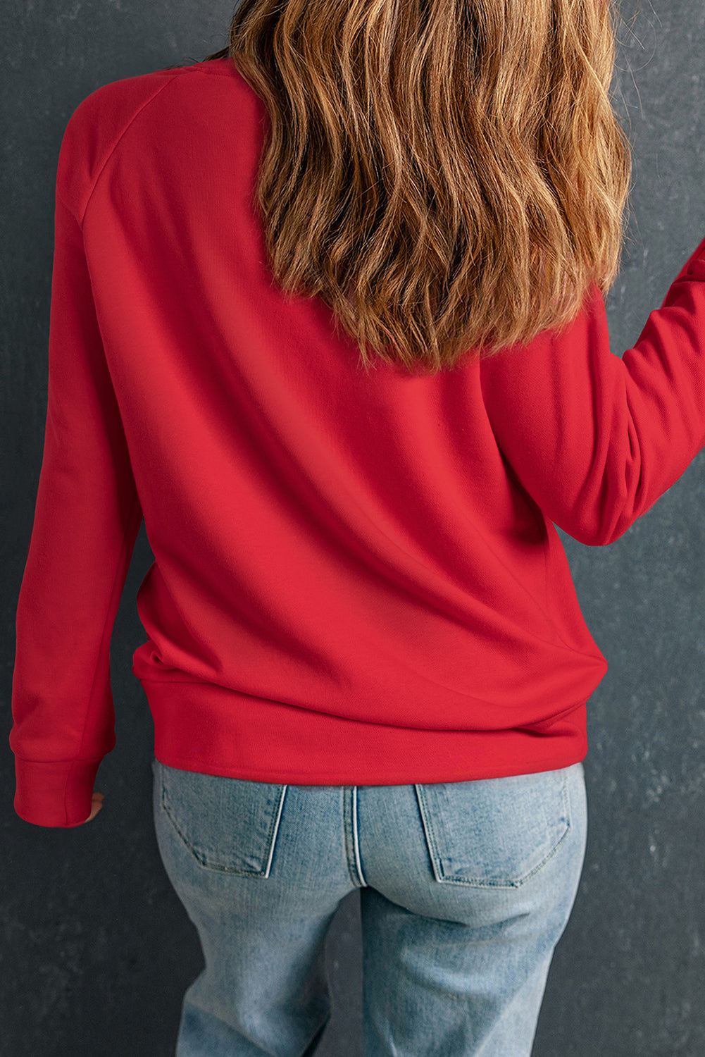 Solid Round Neck Raglan Sleeve Sweatshirt