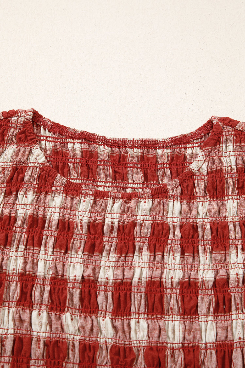 Red Plaid Print Smocked Puff Sleeve Mini Dress