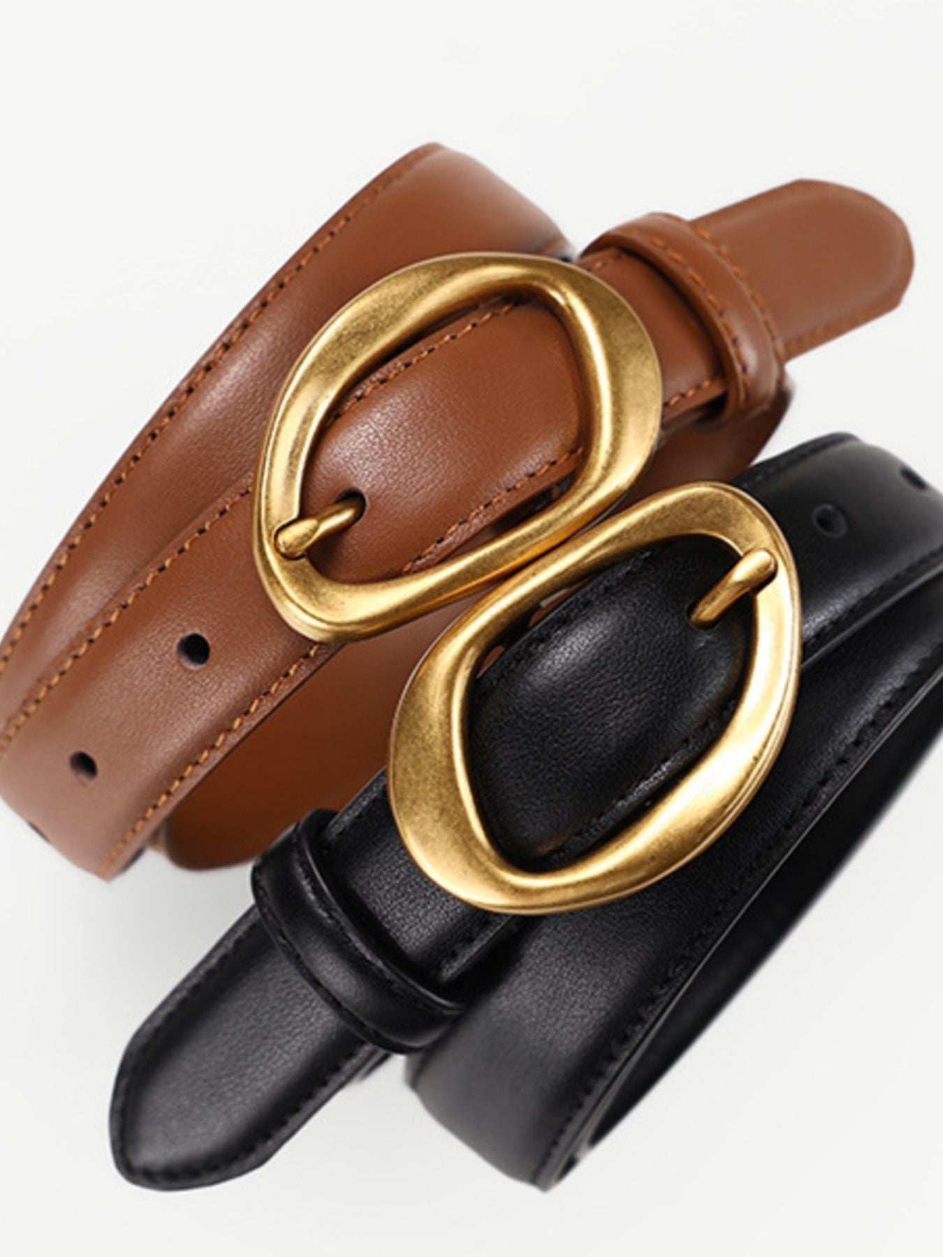 Golden Buckle Leather Belt