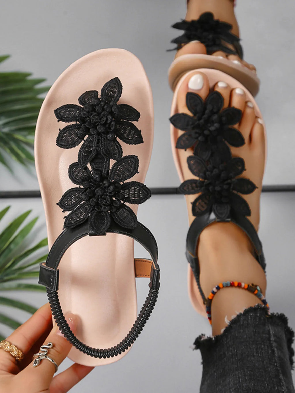 Flower Open Toe Flats Sandals