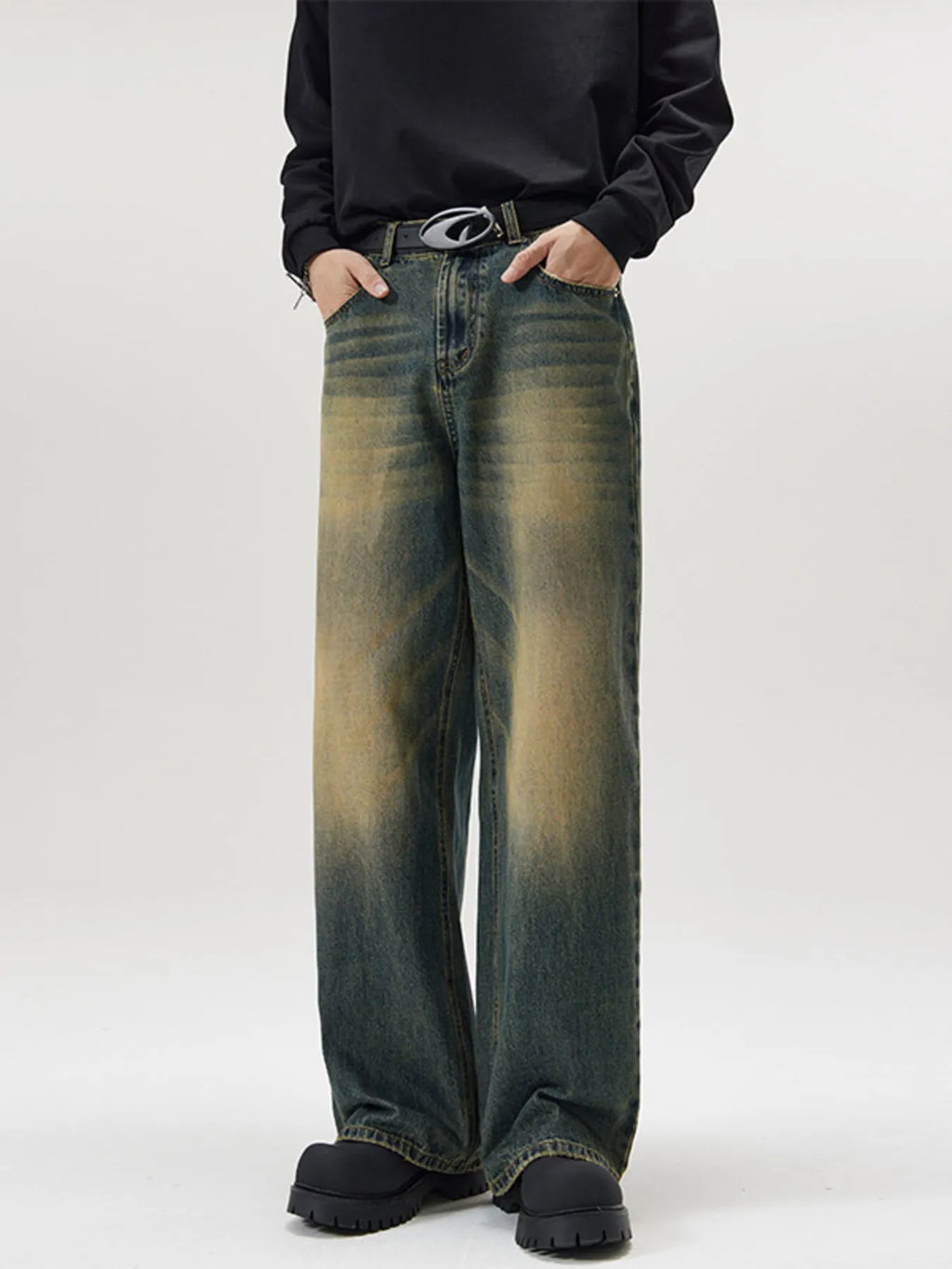 Men's Full Size Wash Wide Leg Jeans Plus Size