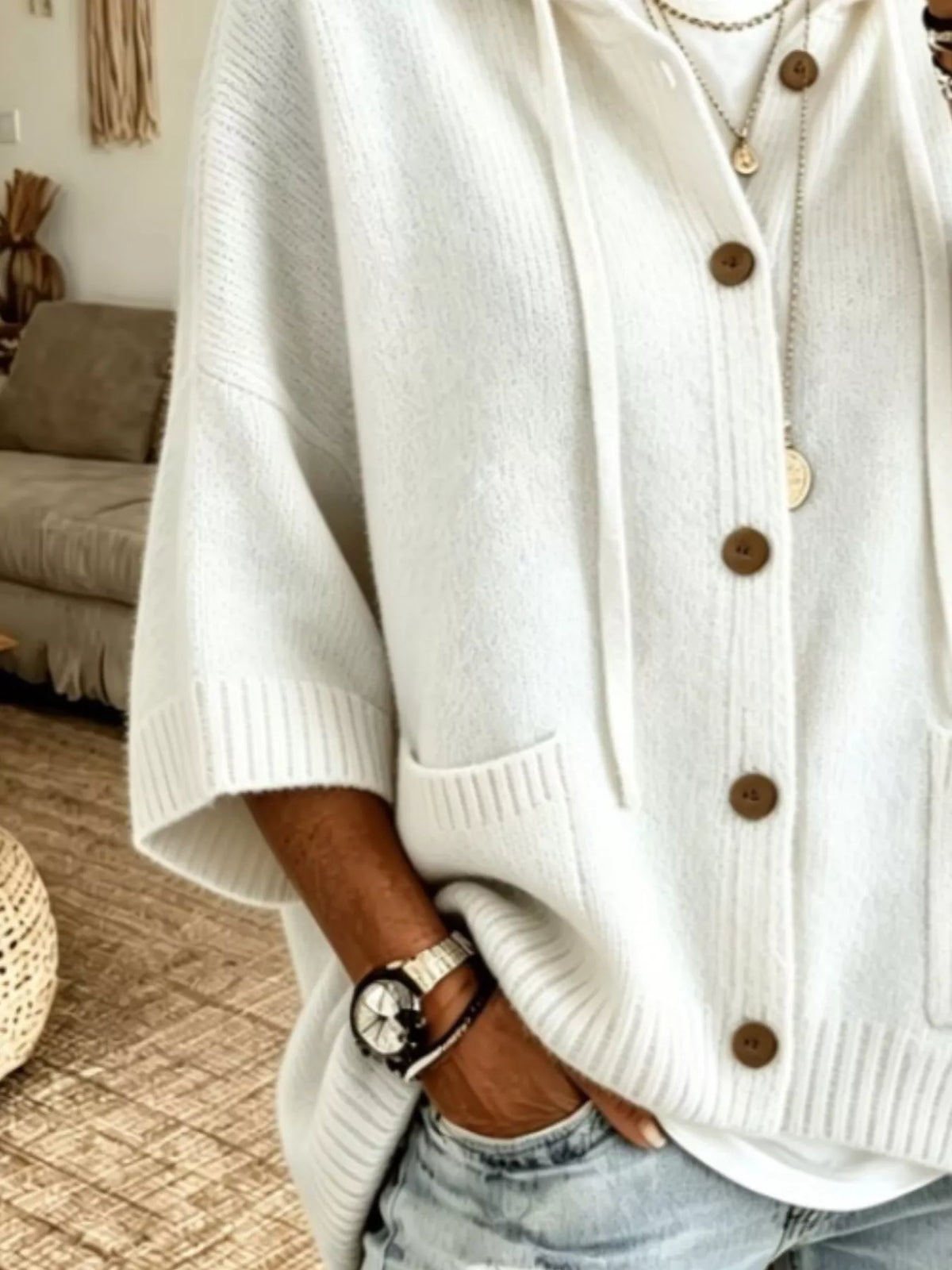 Full Size Hooded Button-Down Knit Cardigan Plus Size