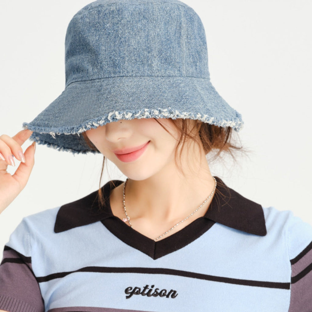 Frayed Hem Denim Bucket Hat