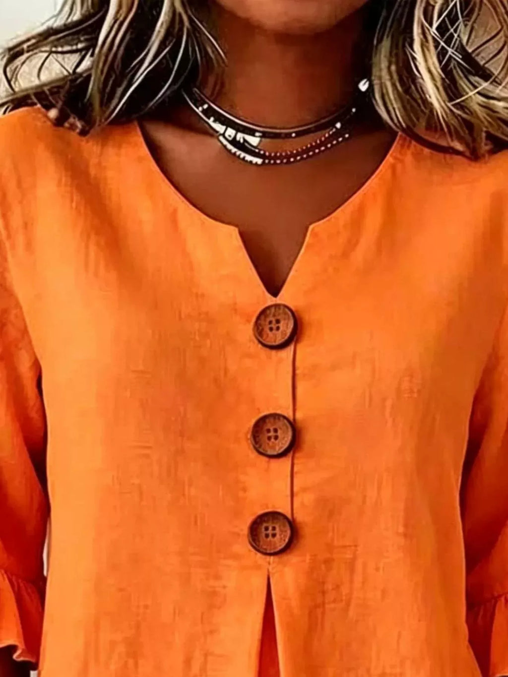 Full Size Casual Ruffle‑Sleeve Decor‑Button Top Plus Size