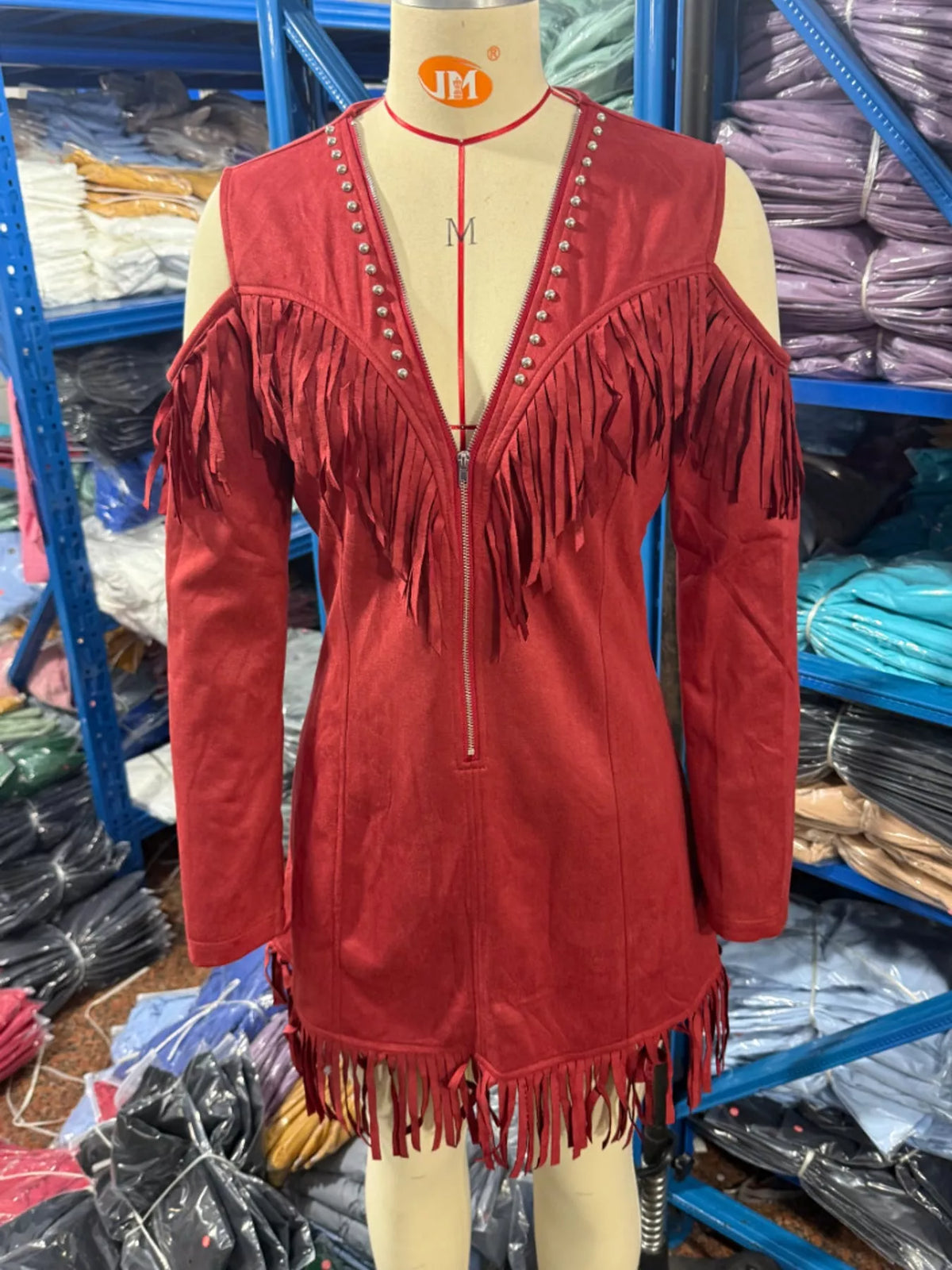 Full Size Fringed Cold-Shoulder Zip-Front Mini Dress Plus Size