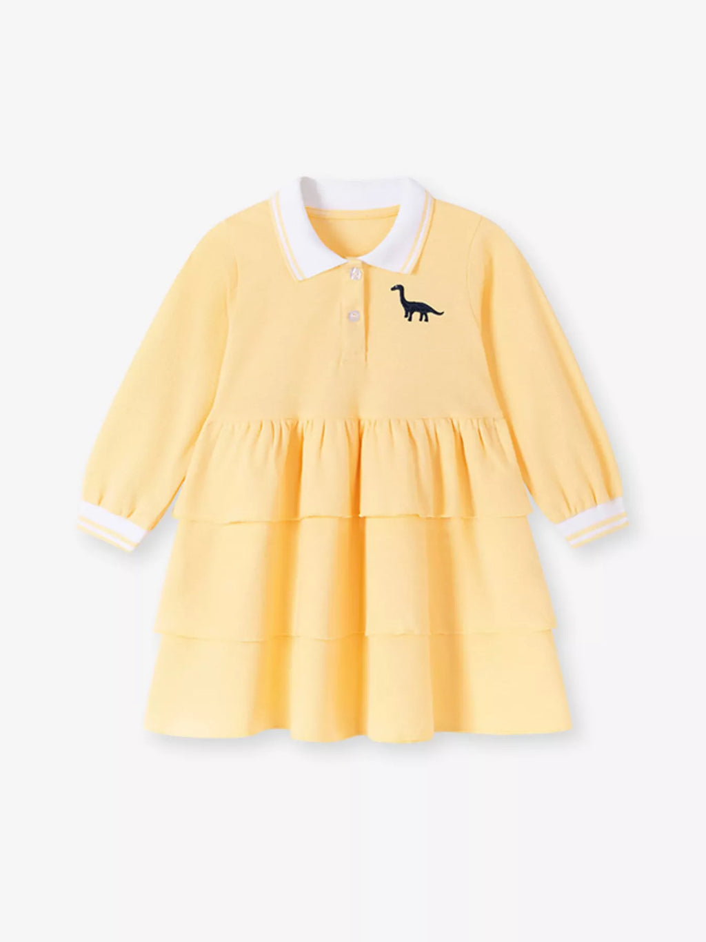 Children's Tiered Dress with Dinosaur Embroidery