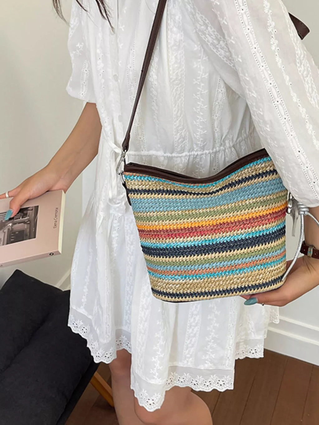 Striped Woven Crossbody Bag