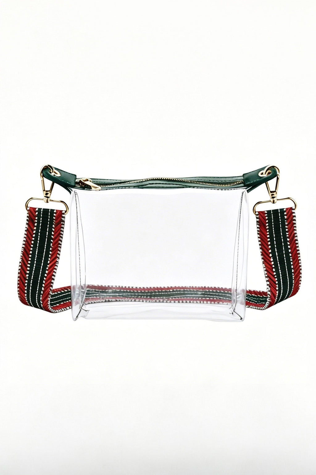Blackish Green Contrast Trim Zipped Transparent PVC Single Shoulder Bag