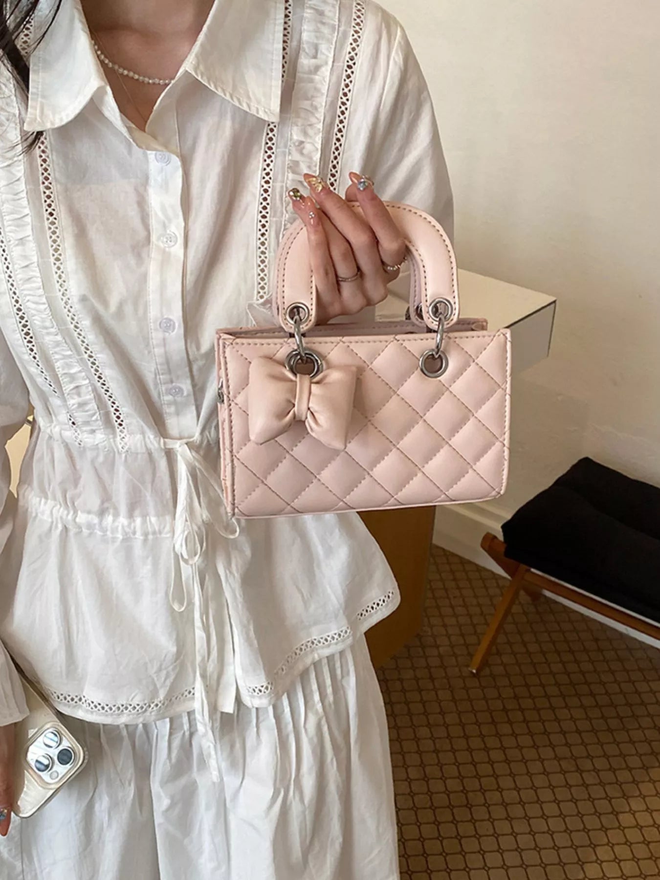 Quilted Bow Crossbody Bag