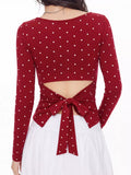 Long Sleeve Polka Dot Tie Back T-Shirt