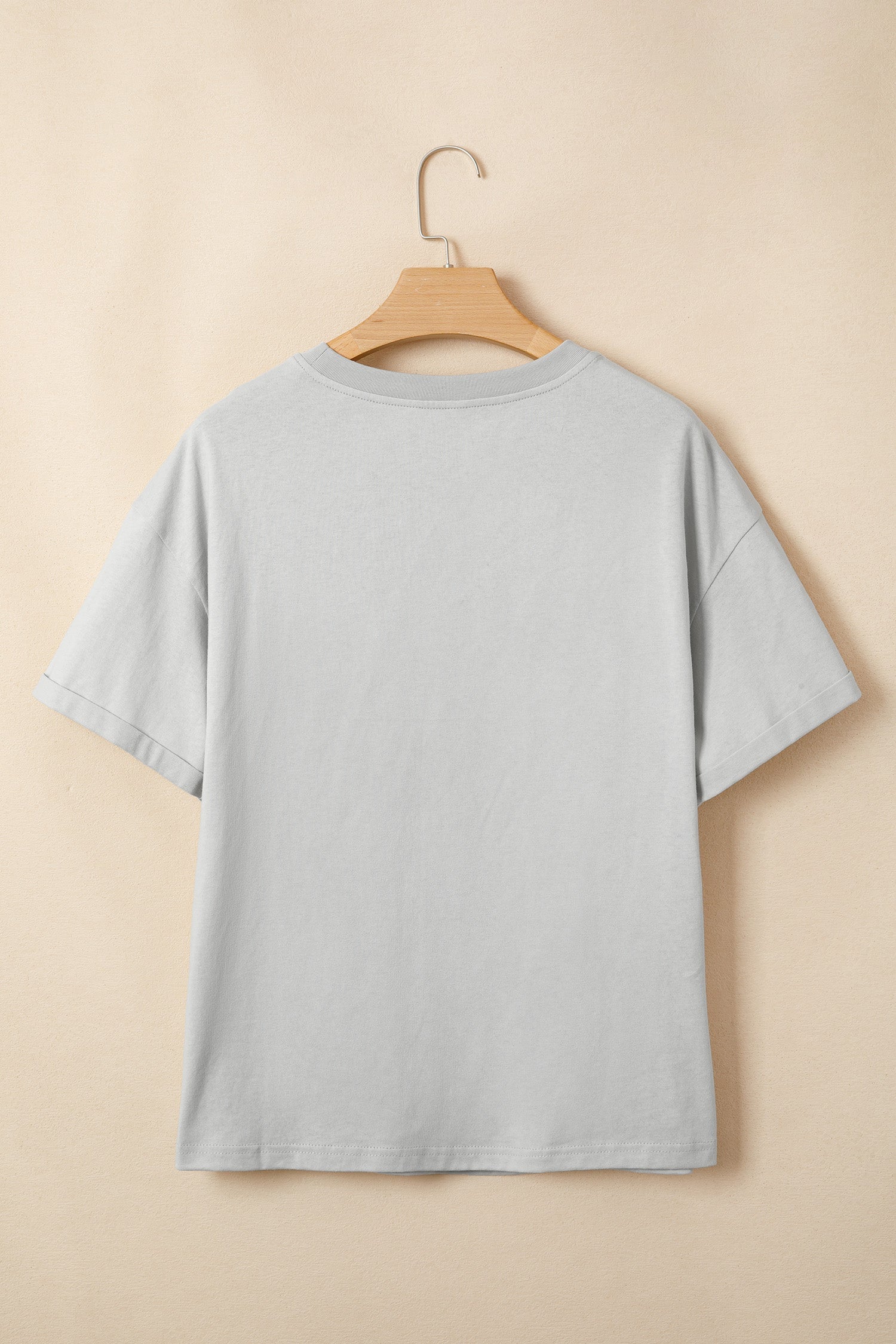 Light Grey Floral Crochet Ribbon Bow Patched Cotton T Shirt