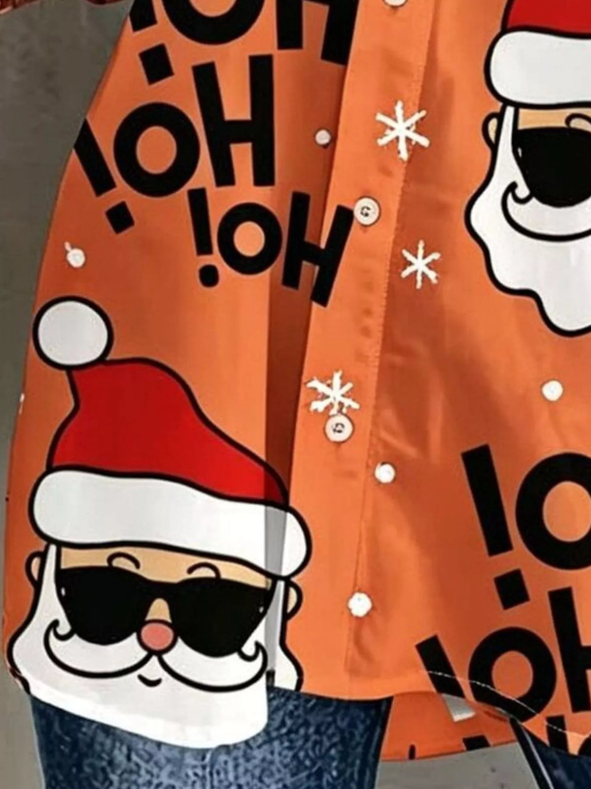 Full Size Christmas Santa Claus Print Button-Down Shirt Plus Size