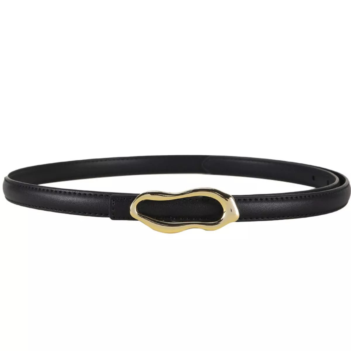 Cowhide Leather Belt with Abstract Gold Buckle