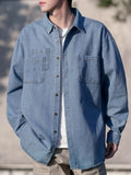 Men's Plus Size Button Up Long Sleeve Denim Shirt
