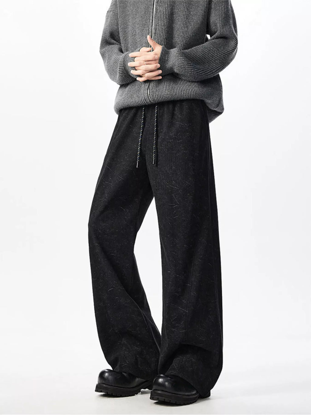 Men's Plus Size Wide Leg Textured Drawstring Pants