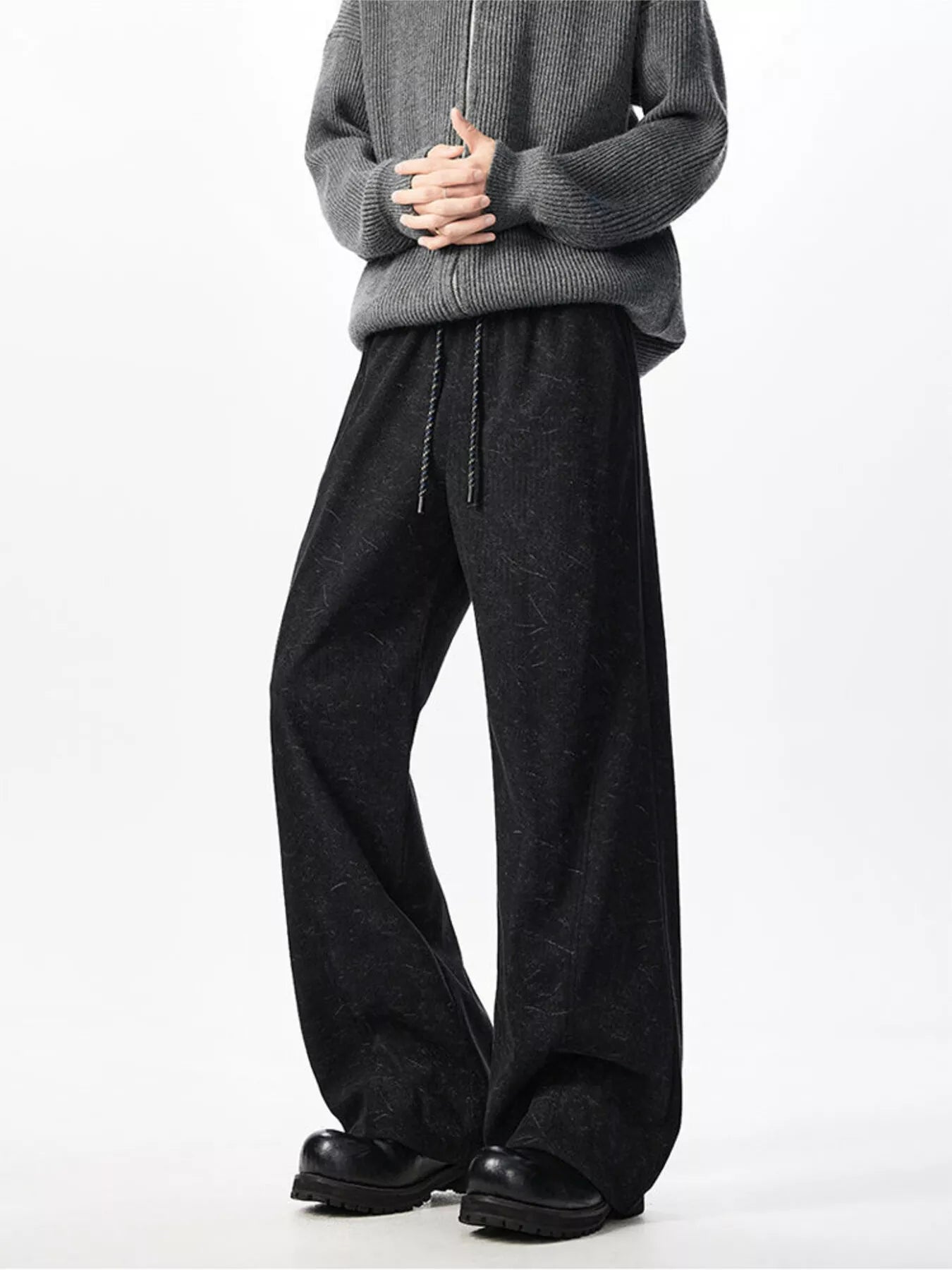 Men's Plus Size Wide Leg Textured Drawstring Pants