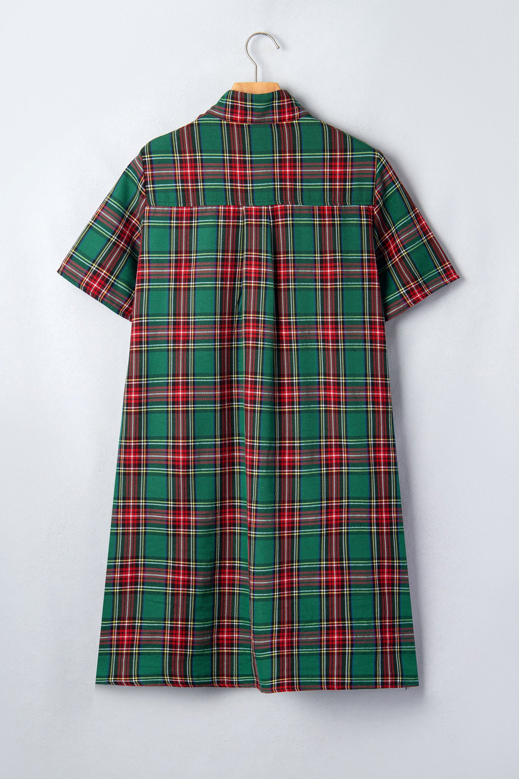 Plaid Buttoned Short Sleeve Dress w/ Pockets