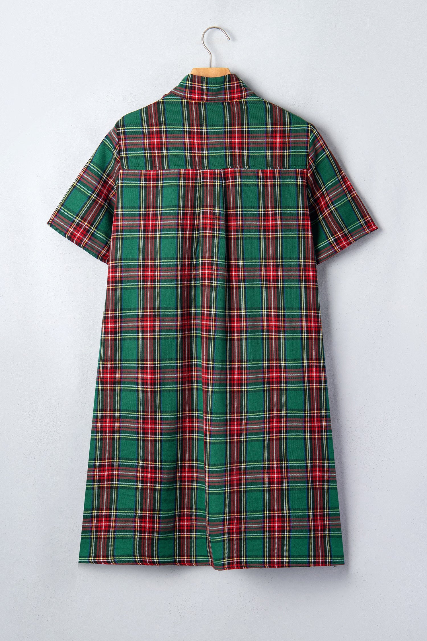 Plaid Buttoned Short Sleeve Dress w/ Pockets