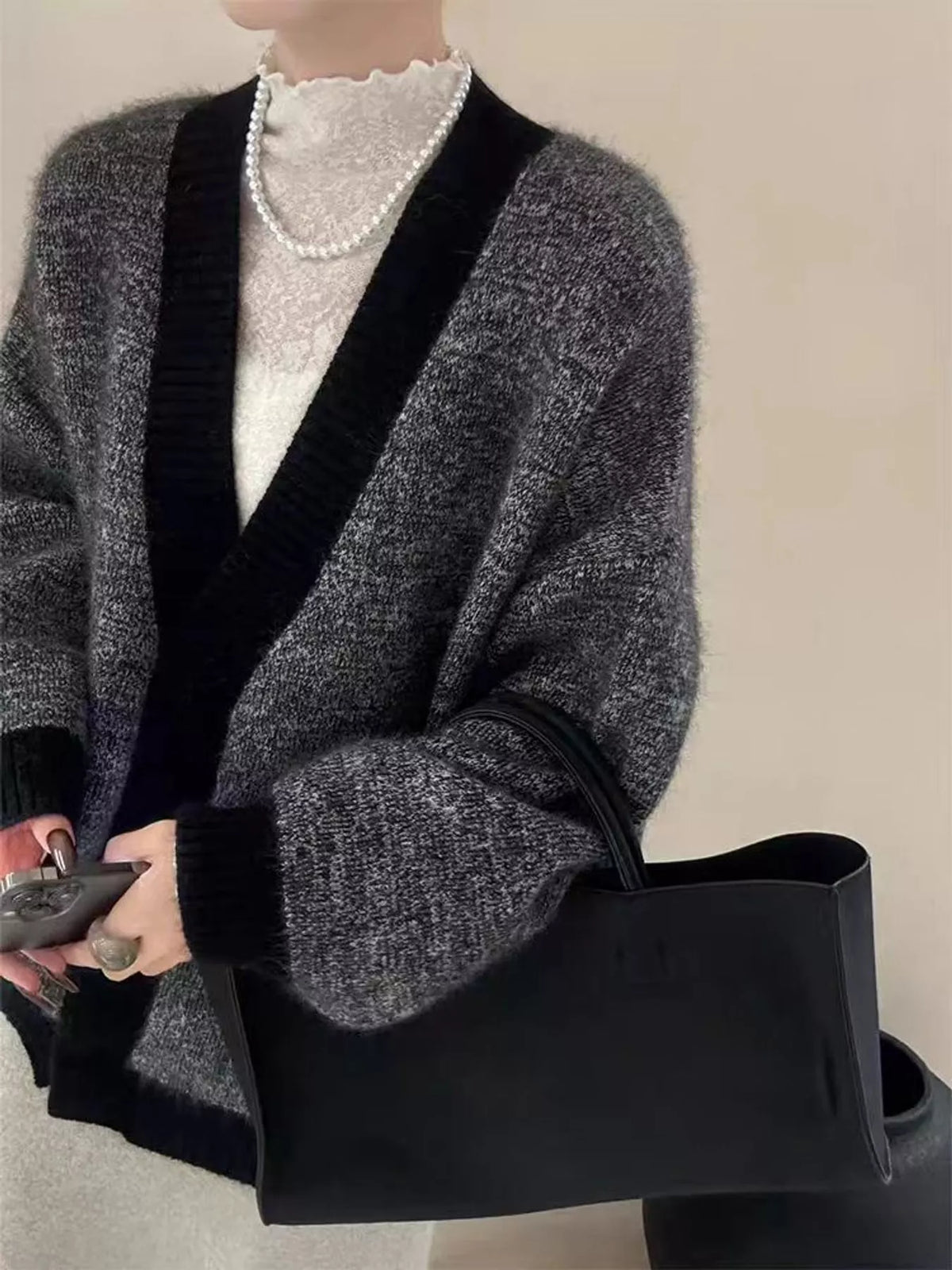 V-Neck Cardigan with Contrast Trim