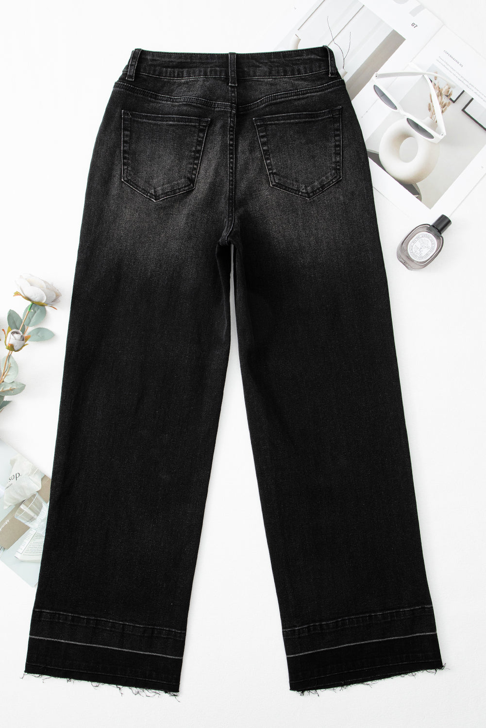 Denim Raw Hem Straight Leg Jeans