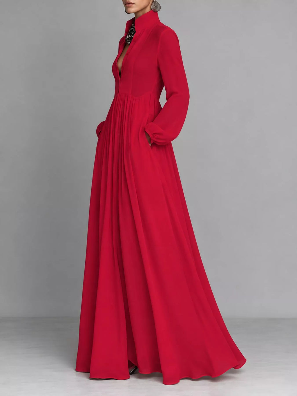 Full Size Long-Sleeve Button Front Maxi Dress Plus Size