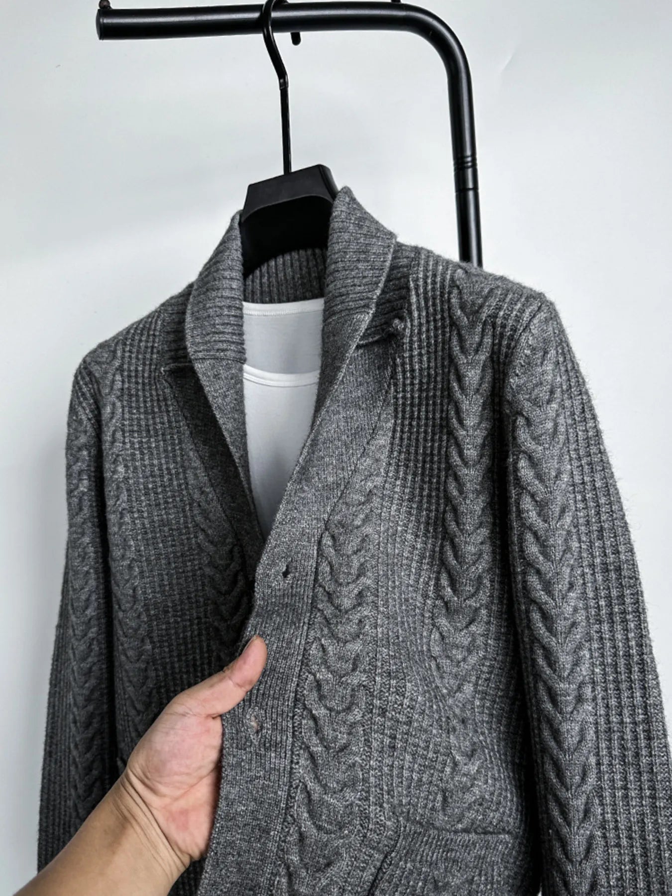 Men's Plus Size Cable Knit Button Up Cardigan
