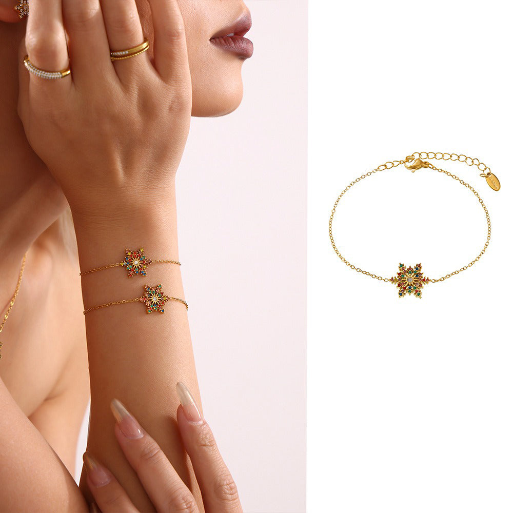 18K gold snowflake-shaped gemstone-inlaid luxury bracelet