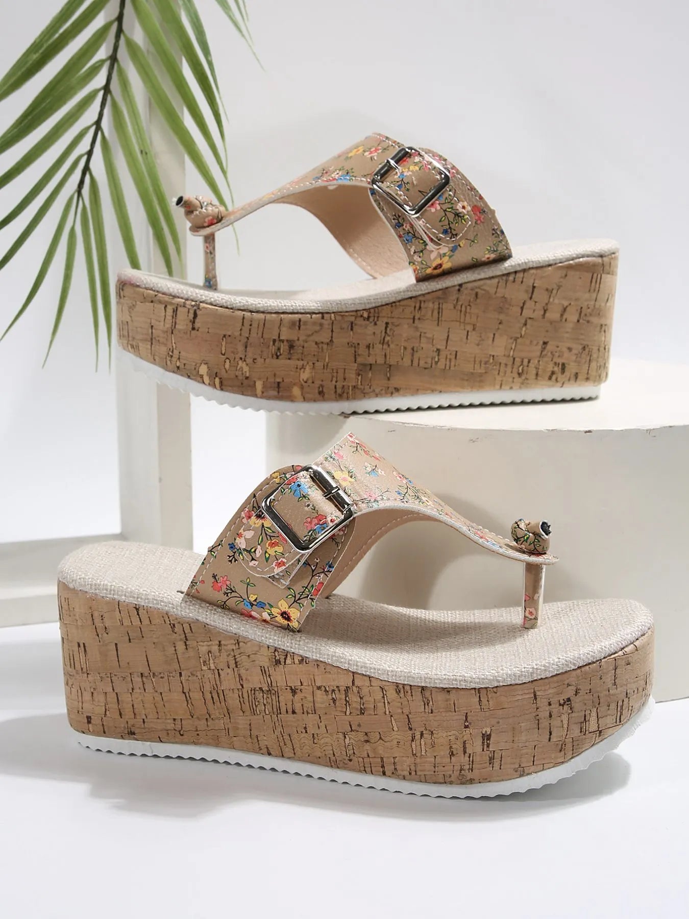 Floral Print Wedge Platform Sandals