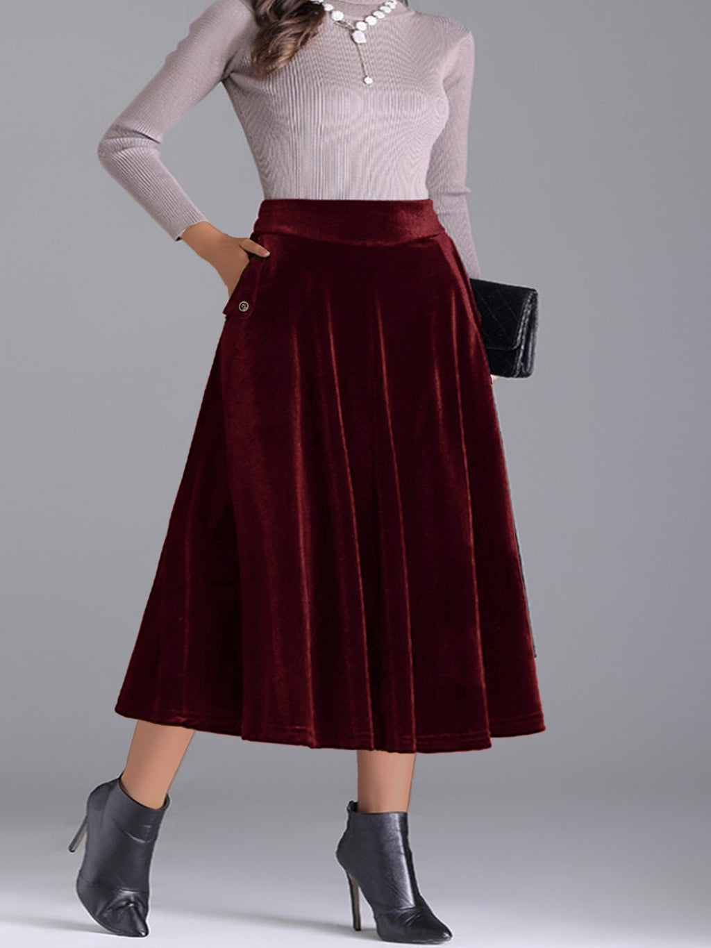 Elegant Velvet A-Line Midi Skirt