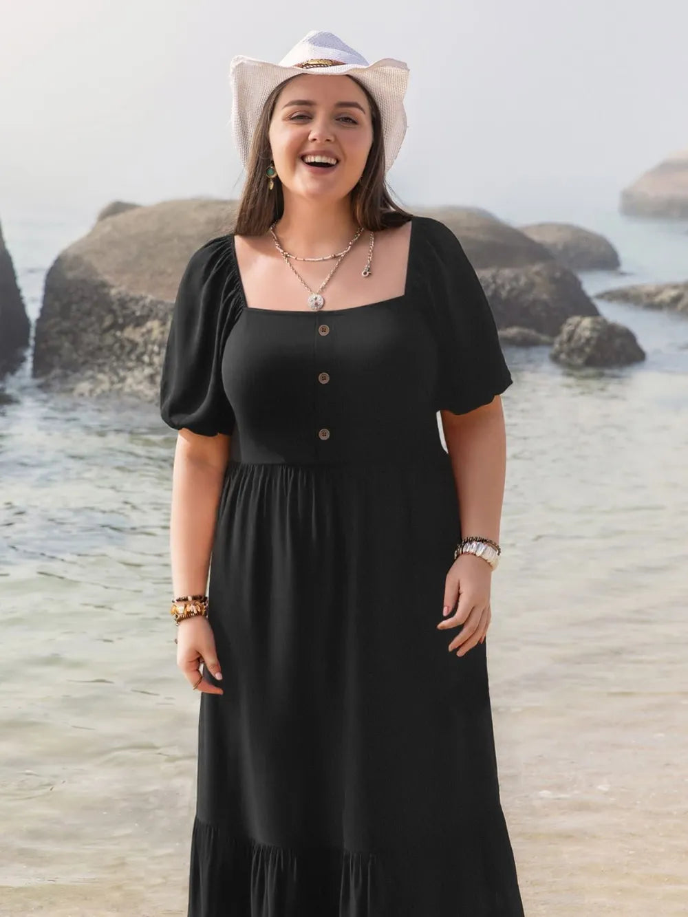 Ruffled Hem Square Neck Short Sleeve Dress