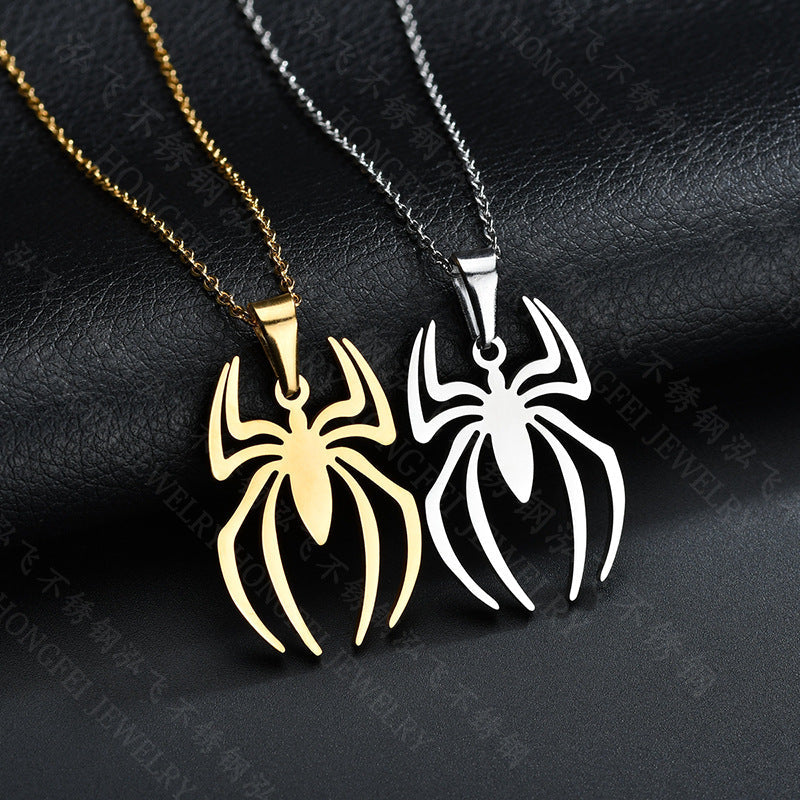 Stainless Steel Spider Pendant Necklace Gothic Style Unisex