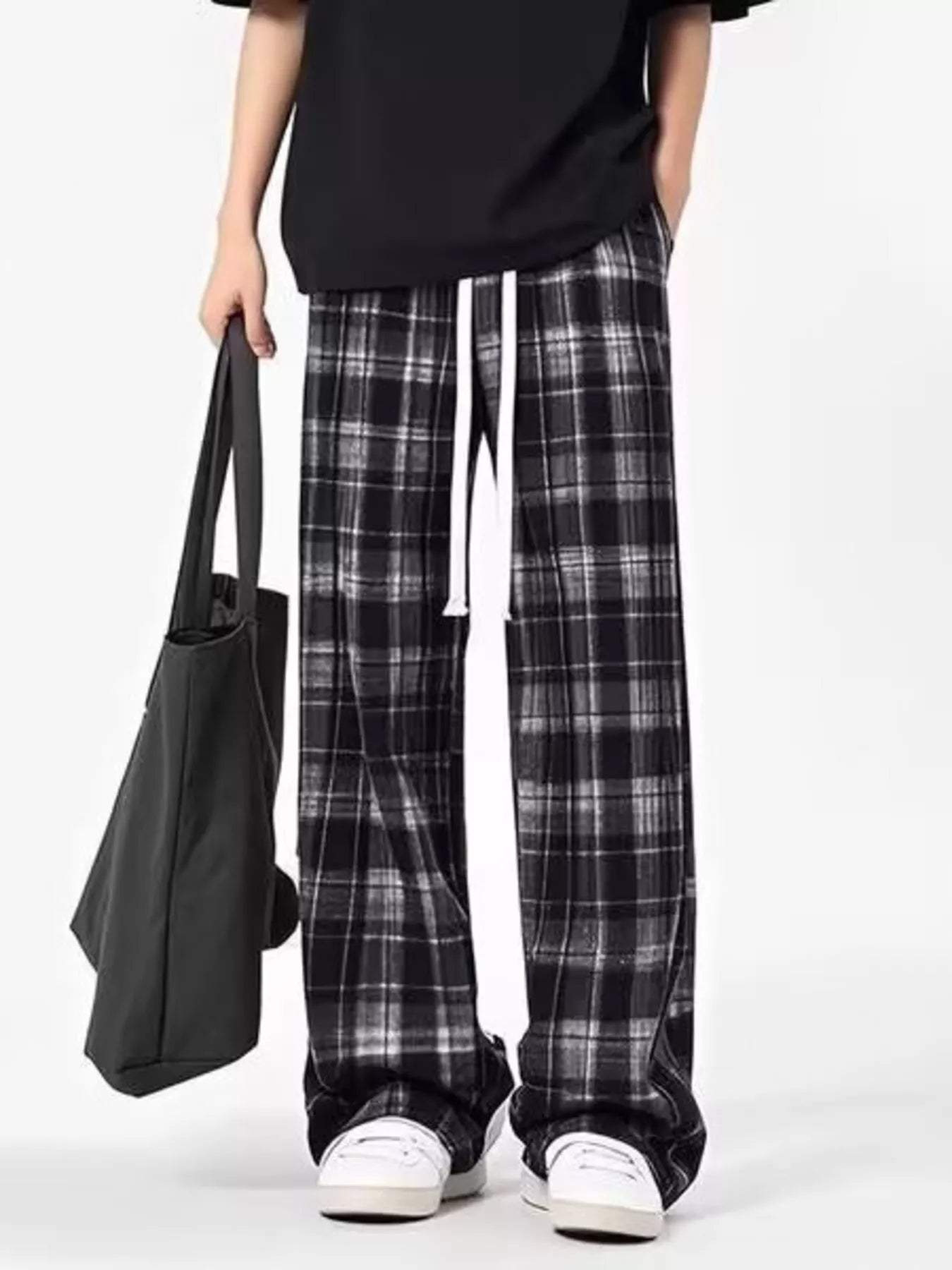 Men's Plus Size Plaid Drawstring Loose Fit Pants