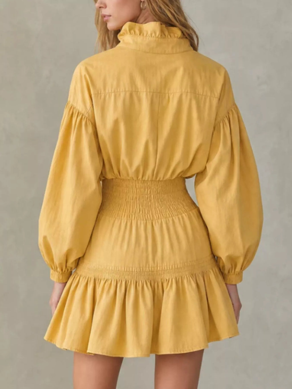 Quarter-Zip Smocked Waist Mini Dress
