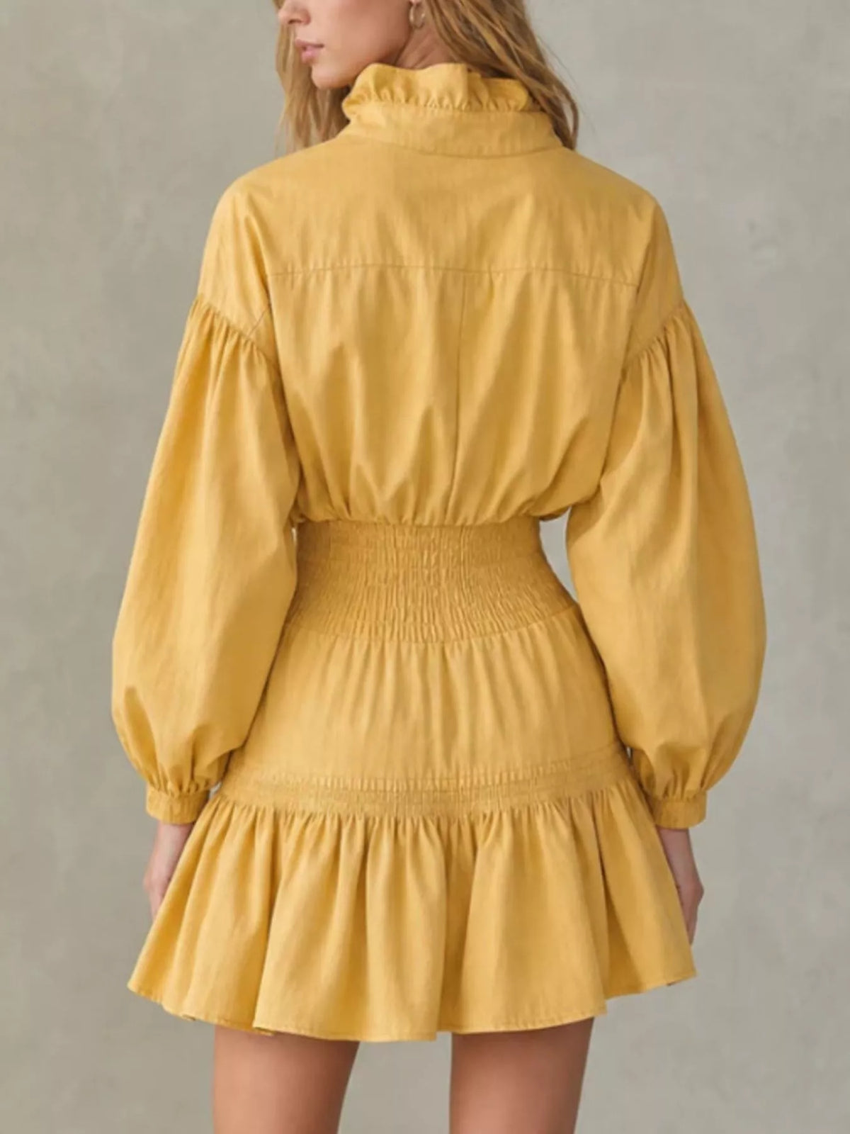 Quarter-Zip Smocked Waist Mini Dress