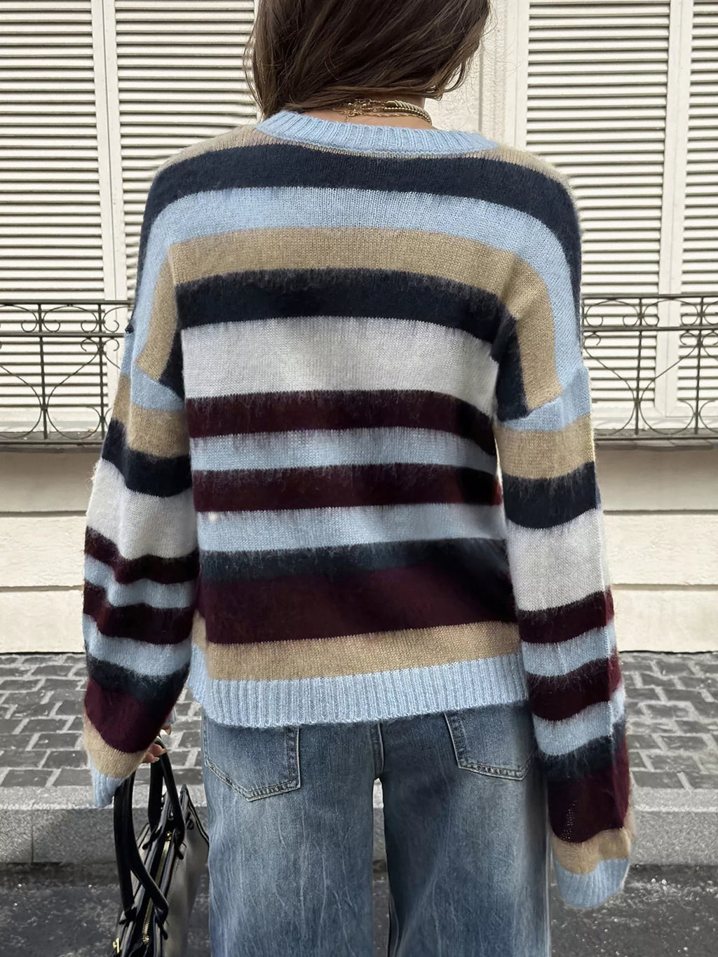 Multi-Color Striped Fuzzy Sweater
