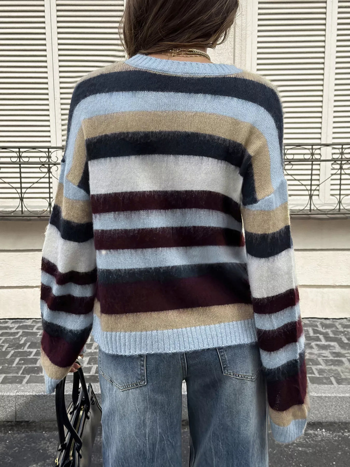 Multi-Color Striped Fuzzy Sweater