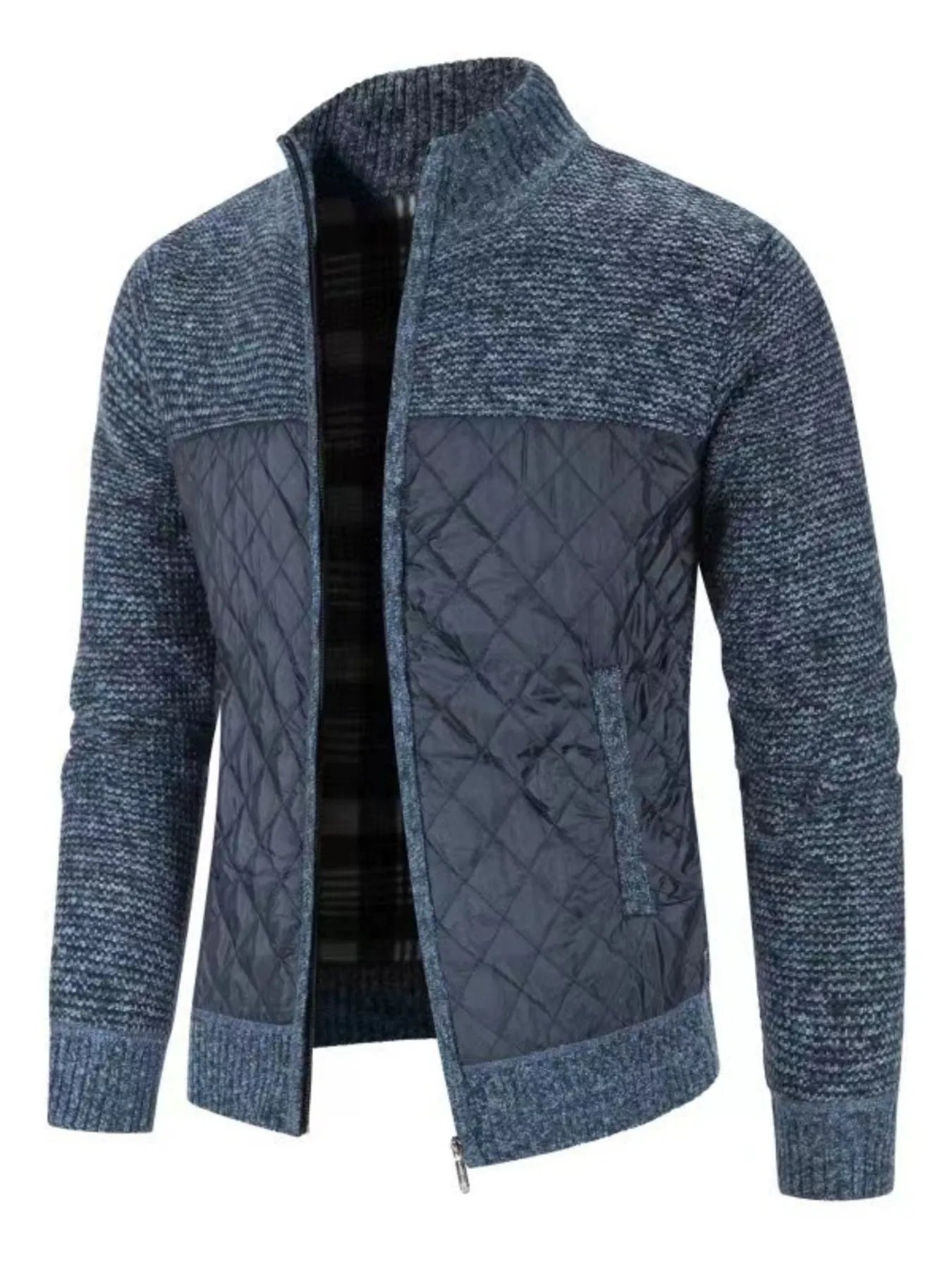 Men's Plus Size Quilted Panel Zip-Up Sweater Cardigan