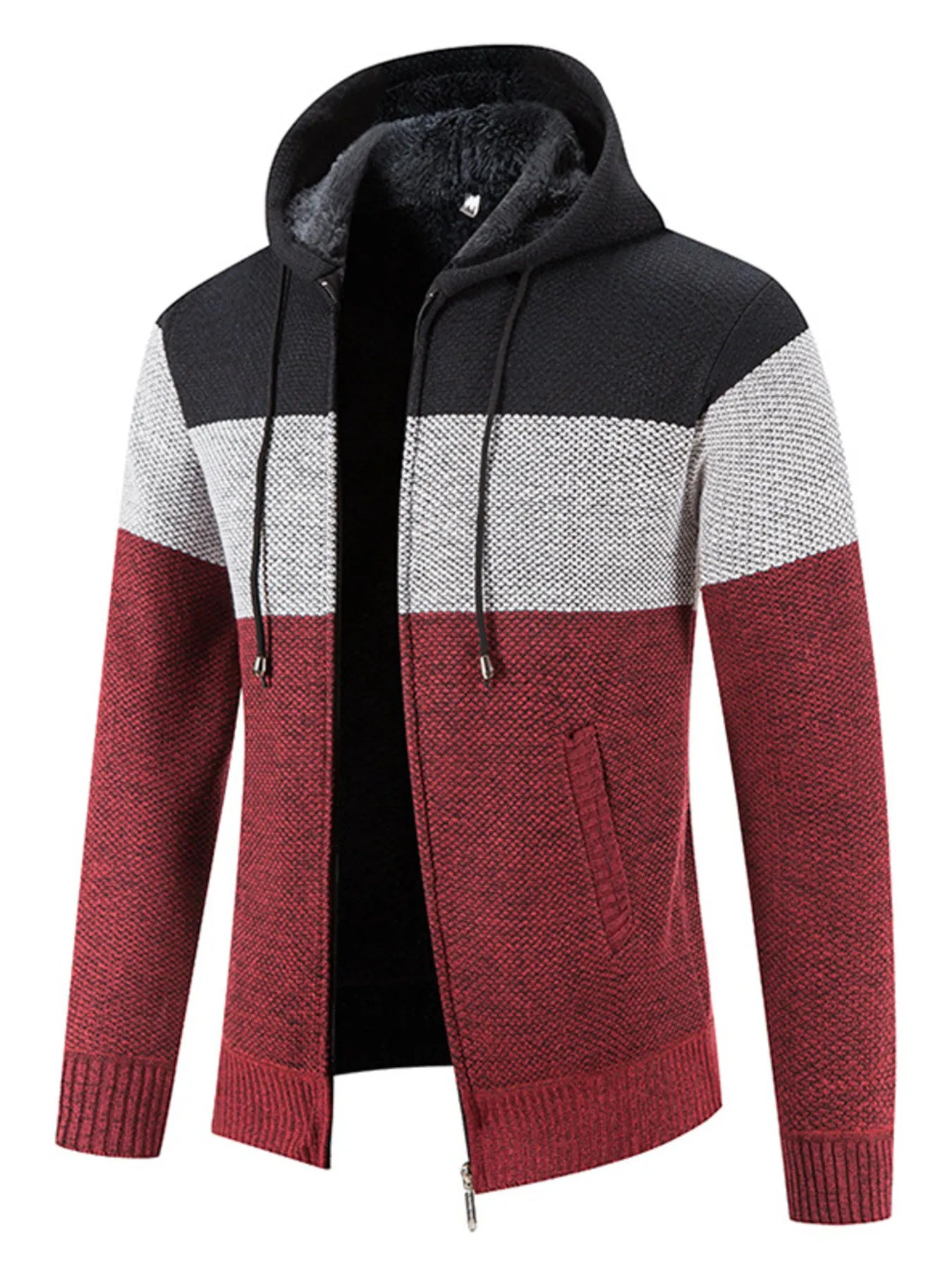 Men's Plus Size Drawstring Color Block Zip Up Cardigan
