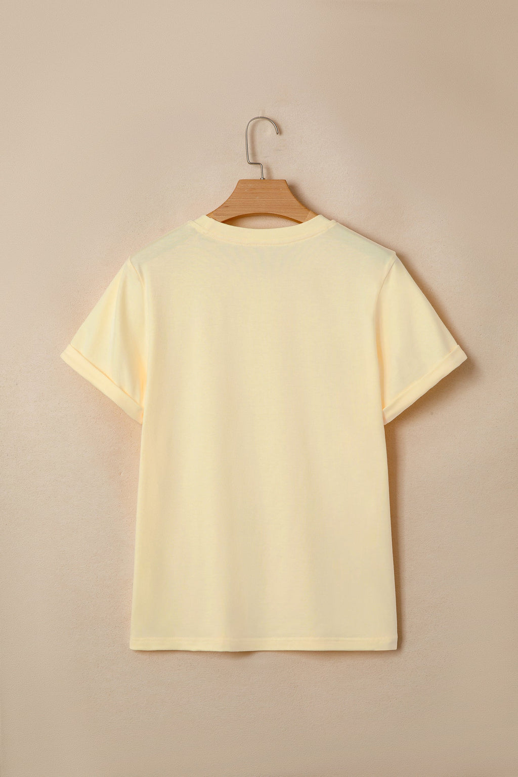 Yellow Cream Casual Plain Crew Neck Tee