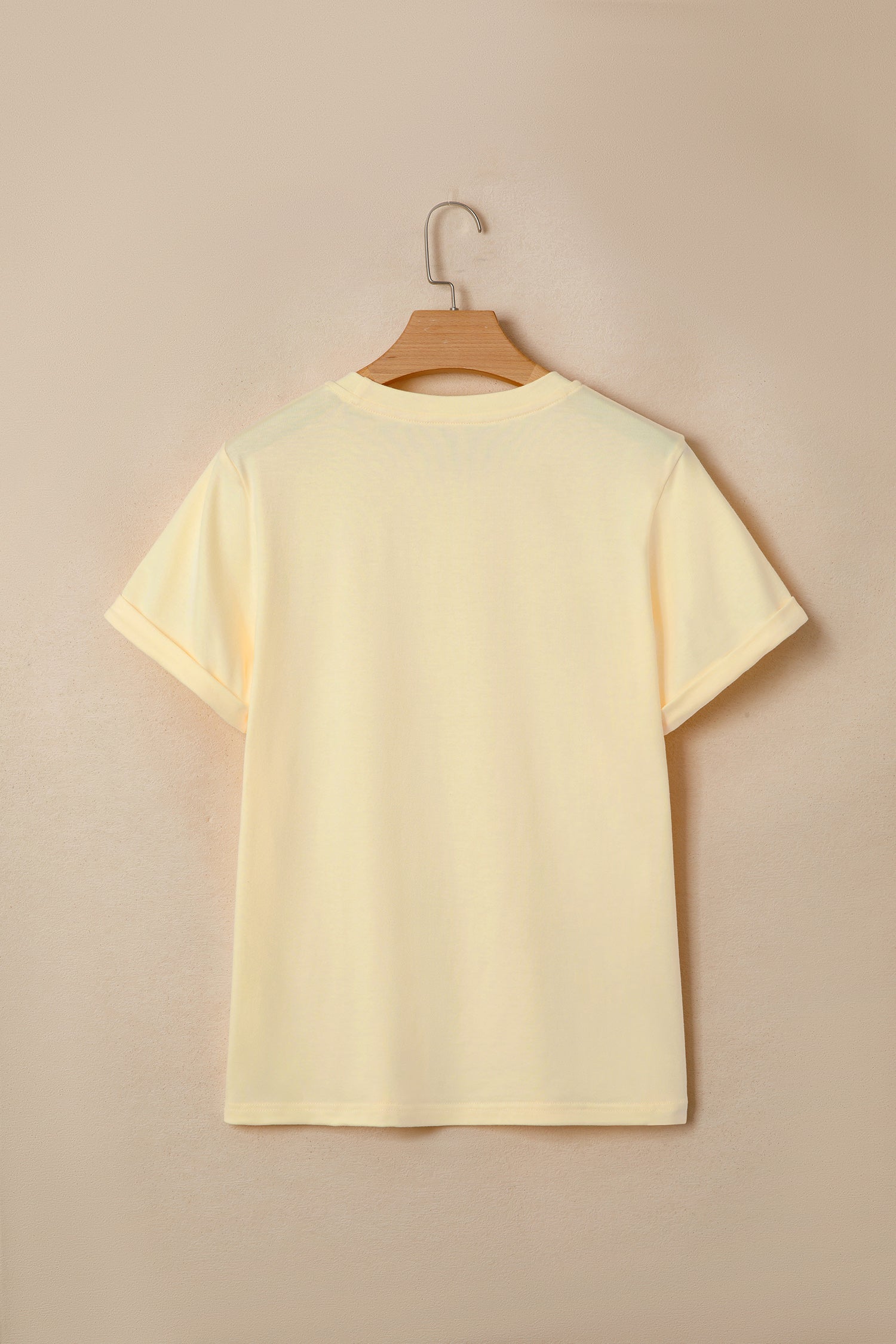 Yellow Cream Casual Plain Crew Neck Tee