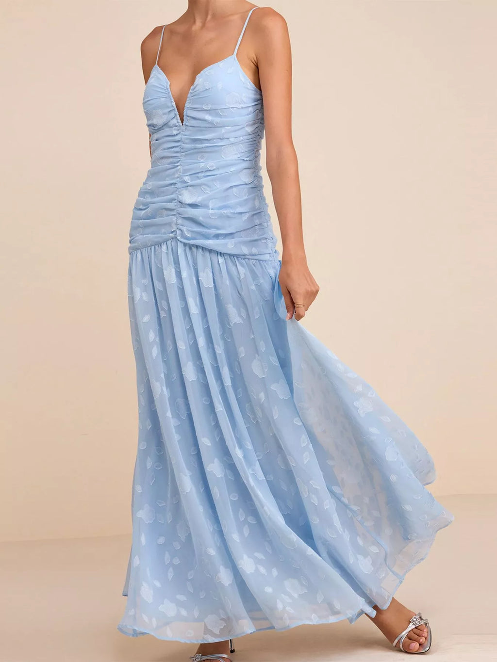 Ruched Spaghetti Strap Maxi Dress