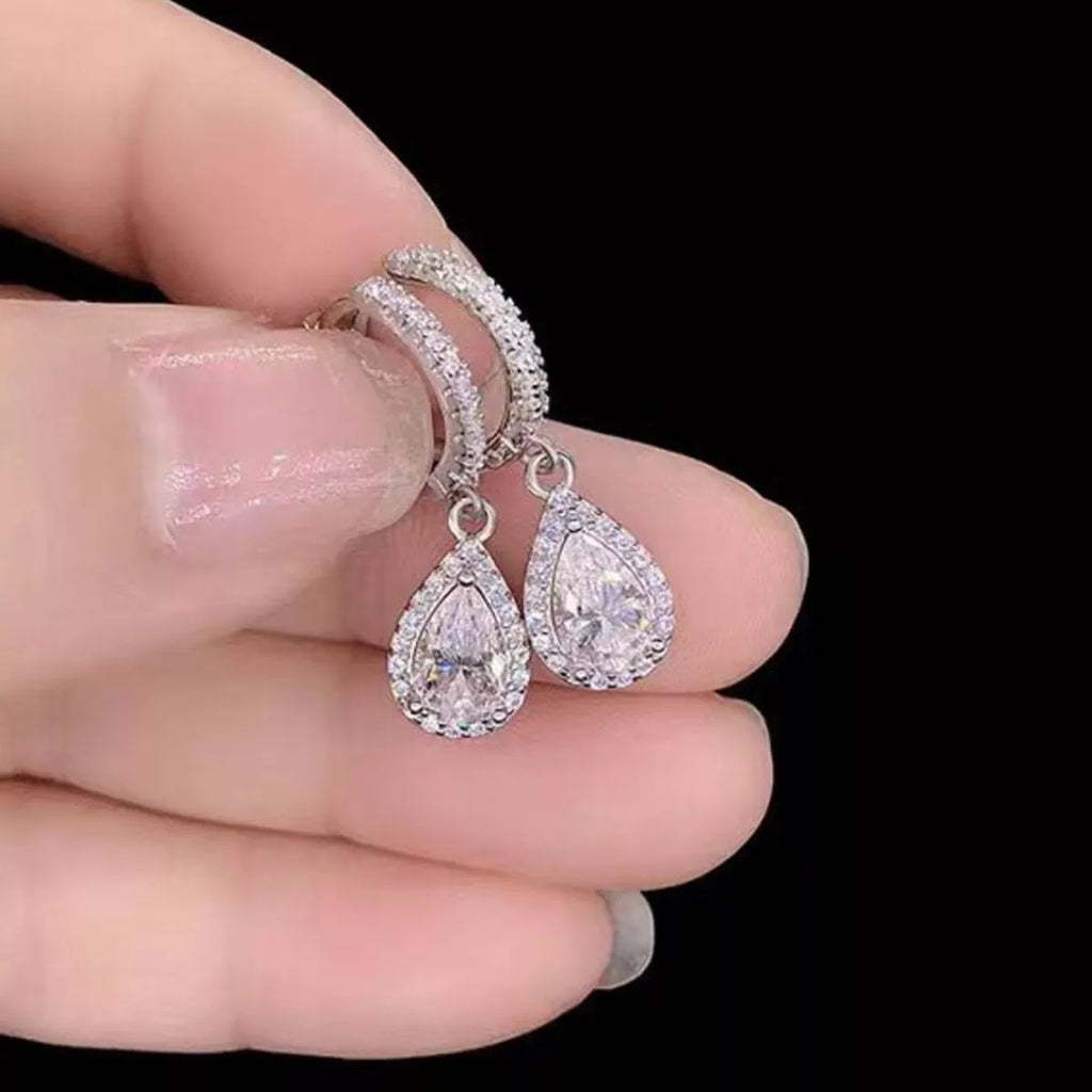 1 Carat 925 Sterling Silver Moissanite Hoop Teardrop Earrings